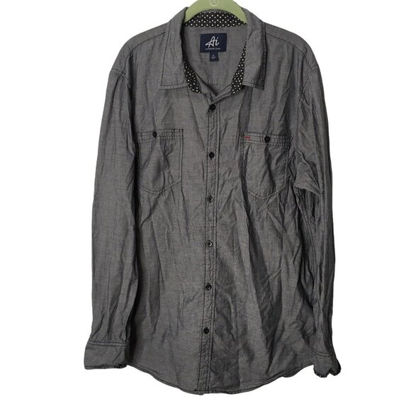 Authentic Icon Shirt Men XL Button Front Gray Flag Patriotic Long Sleeve USA - Picture 3 of 5